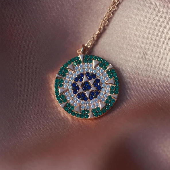 Renkli Zirkon Taşlı Yıldız Rose Gold Kaplama Gümüş Kolye - Resim 2