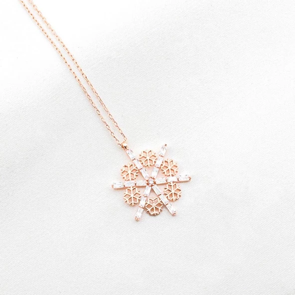 Rose Kaplama 925 Ayar Gümüş Kar Tanesi Kolye ürün görseli 1
