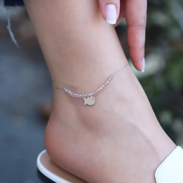 Balık Doğal Taşlı Gümüş Halhal - Resim 2