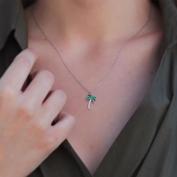 Zirkon Taşlı Palmiye Gümüş Kolye ürün görseli 1