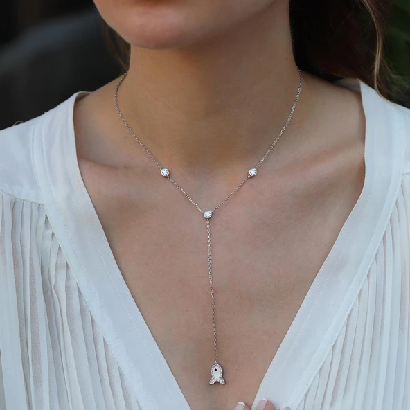 Çift Taraflı Balık Gümüş Kolye - Resim 2