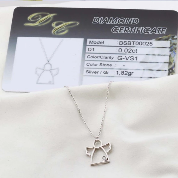 Pırlanta Taş Melek 0.02 CT Rodyum Micron Kaplama Gümüş Kolye ürün görseli 1