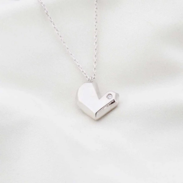 Pırlanta Taş Kalp 0.02 CT Rodyum Micron Kaplama Gümüş Kolye ürün görseli 1