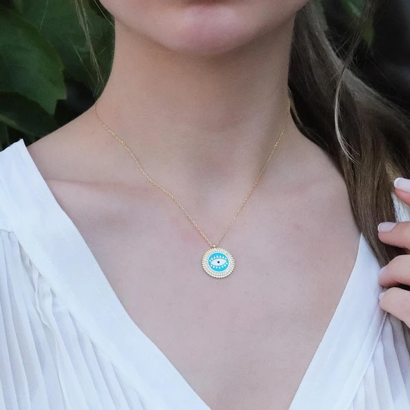 Göz Modeli Zirkon Taşlı Gold Kaplama Gümüş Kolye ürün görseli 1