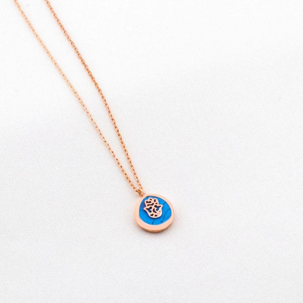 Rose Altın Kaplama Fatma Ana Figürlü Turkuaz Taş Kolye ürün görseli 1