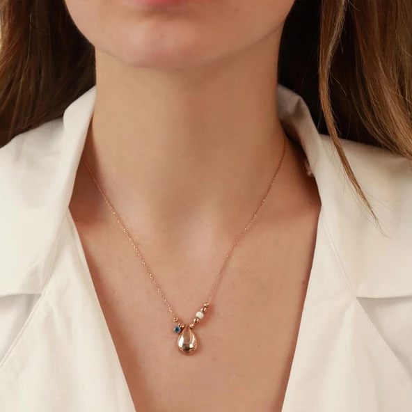 Damla Modeli Nazar Boncuklu Rose Gold Kaplama Gümüş Kolye ürün görseli 1