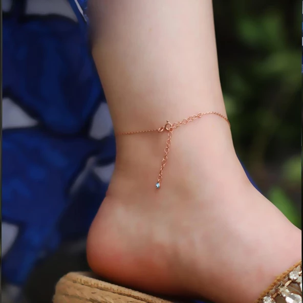 Rose Gold Kaplama Yarım Elma Figürlü Dorika Gümüş Halhal - 2