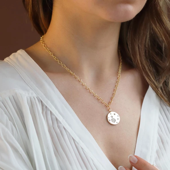 Tasarım Zirkon Taşlı Trend Gümüş Kolye ürün görseli 1