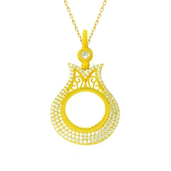 İçine Çeyrek Altın Konulabilen Lale Motifli Gümüş Kolye - Resim 3