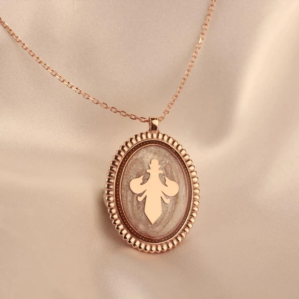 Zambak Figürlü Mine İşli Rose Gold Kaplama Gümüş Kolye - Resim 2