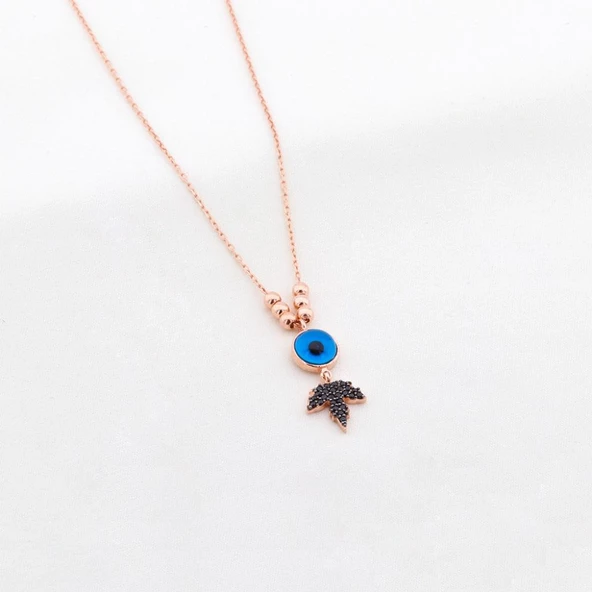 Rose Kaplama Nazar Boncuklu Yaprak Kolye ürün görseli 1