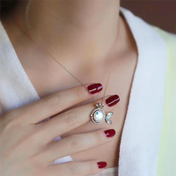 925 Ayar Gümüş Rose Kaplama Sedef Balık Kolye ürün görseli 1