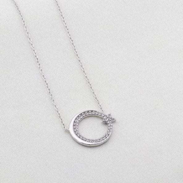 Ay Yıldız Gümüş Kolye ürün görseli 1