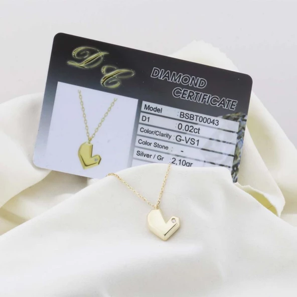 Pırlanta Taş Kalp 0.02 CT Gold Micron Kaplama Gümüş Kolye - Resim 2