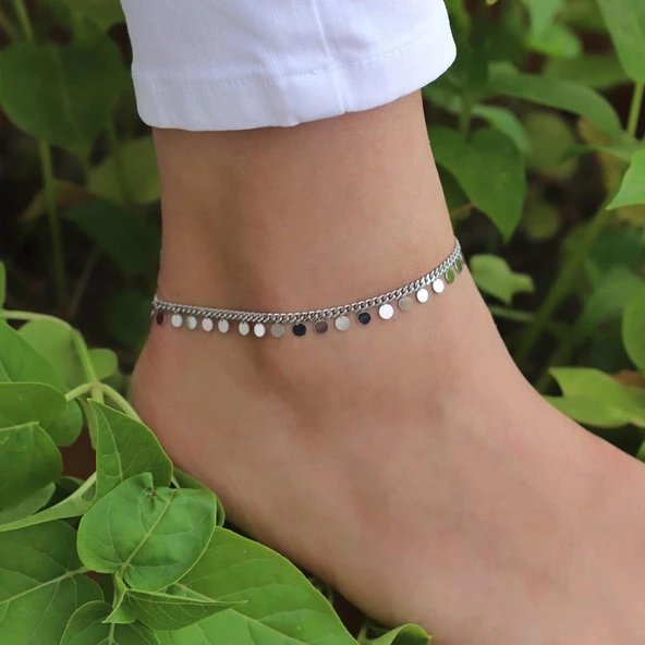 Yuvarlak Para Para 925 Ayar Gümüş Halhal - Resim 2