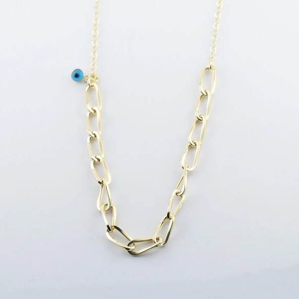 Burgu Model Tek Nazar Bocuklu Gold Kaplama Gümüş Hallow Kolye - Resim 2