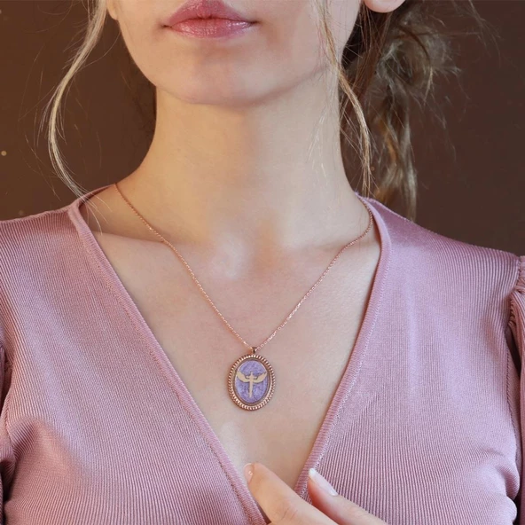 Mikail Kılıcı Eflatun Mine İşli Rose Gold Kaplama Gümüş Kolye ürün görseli 1