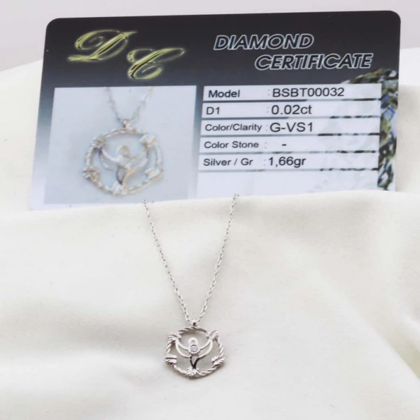 Pırlanta Taş Peri 0.02 CT Rodyum Micron Kaplama Gümüş Kolye - Resim 2