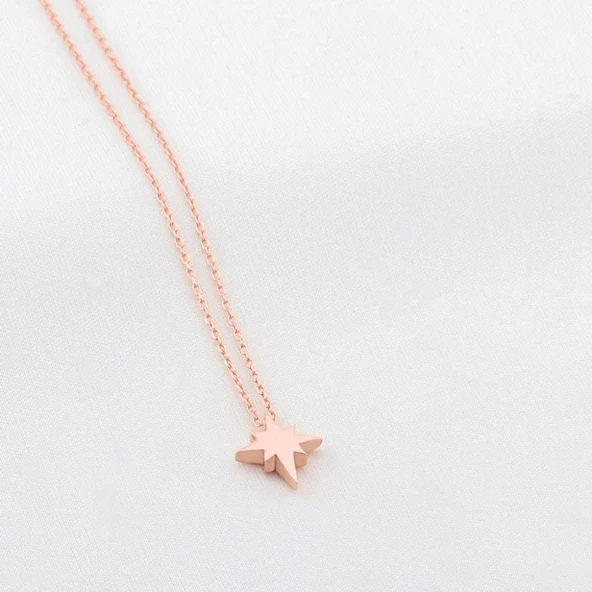 Rose Altın Kaplama Gümüş Kutup Yıldızı Kolye ürün görseli 1