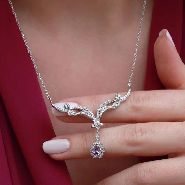 Prenses Model Zirkon Taşlı Gümüş Kolye - Resim 2