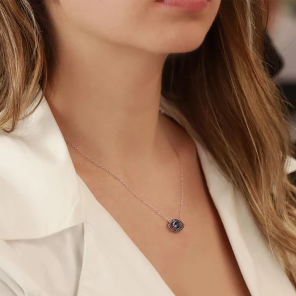 Göz Zirkon Taşlı Gümüş Kolye - Resim 2