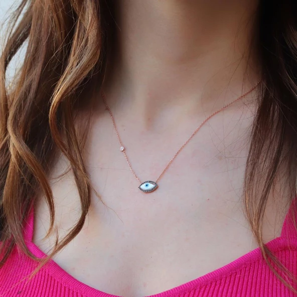 Rose Gold Kaplama Zirkon Taşlı Göz Kolye ürün görseli 1