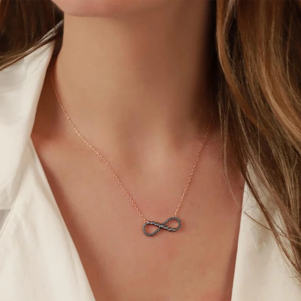 Turkuaz Taşlı Sonsuzluk Rose Gold Kaplama Gümüş Kolye - Resim 3