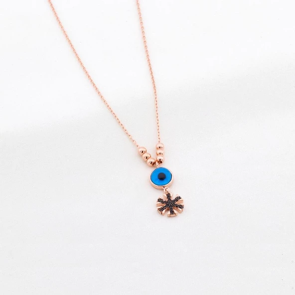 Rose Kaplama Nazar Boncuklu Kar Tanesi Kolye ürün görseli 1