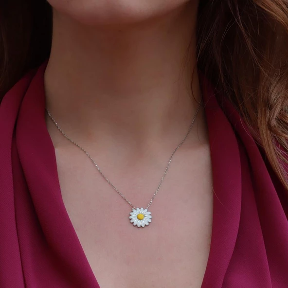 Papatya Mine İşli Gümüş Kolye - Resim 3