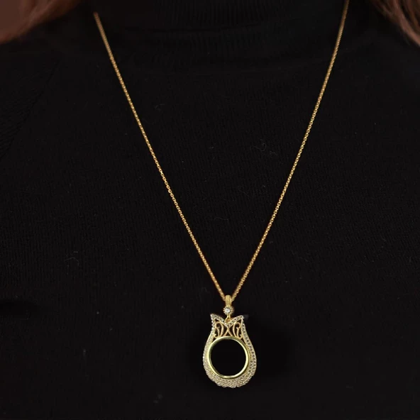 İçine Çeyrek Altın Konulabilen Lale Motifli Gümüş Kolye - Resim 2