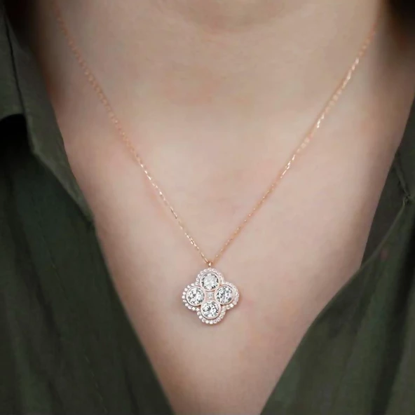 925 Ayar Gümüş Rose Elmas Montür Kolye - Resim 2