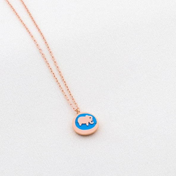 Rose Altın Kaplama Fil Figürlü Turkuaz Taş Kolye ürün görseli 1