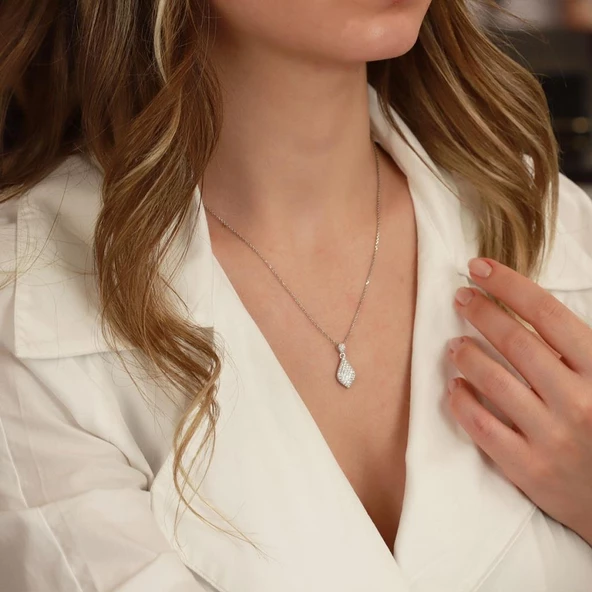 Damla Modeli Zirkon Taşlı Gümüş Kolye - Resim 2