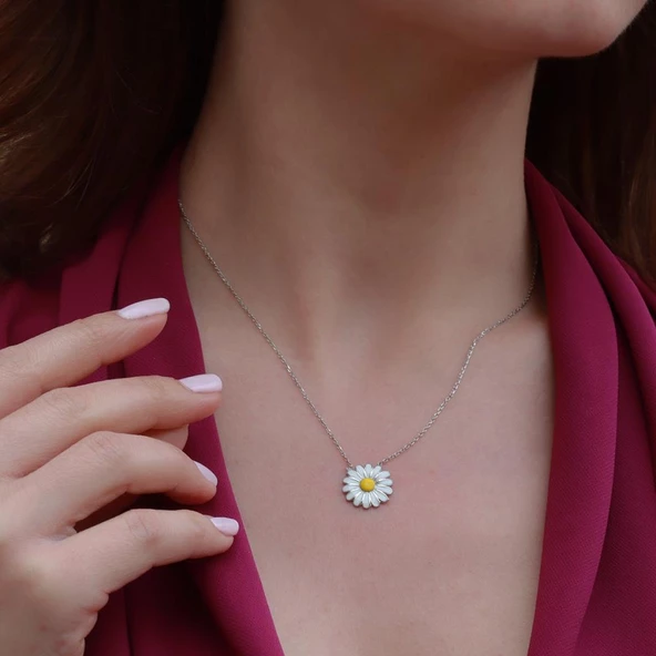 Papatya Mine İşli Gümüş Kolye - Resim 2