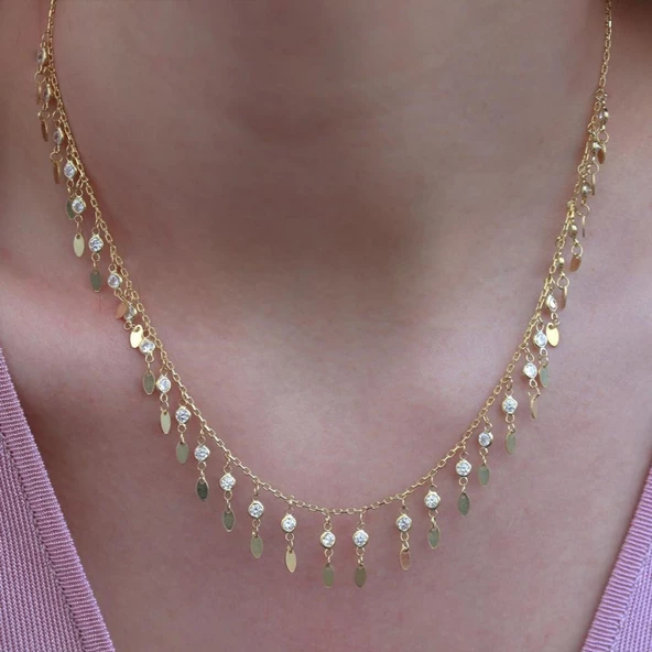Damla Model Gold Kaplama Zirkon Taşlı Trend Kolye - Resim 2