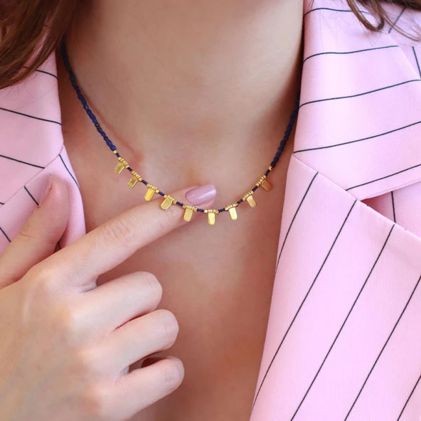 Kök Safir Taşlı Trend Kolye - Resim 2