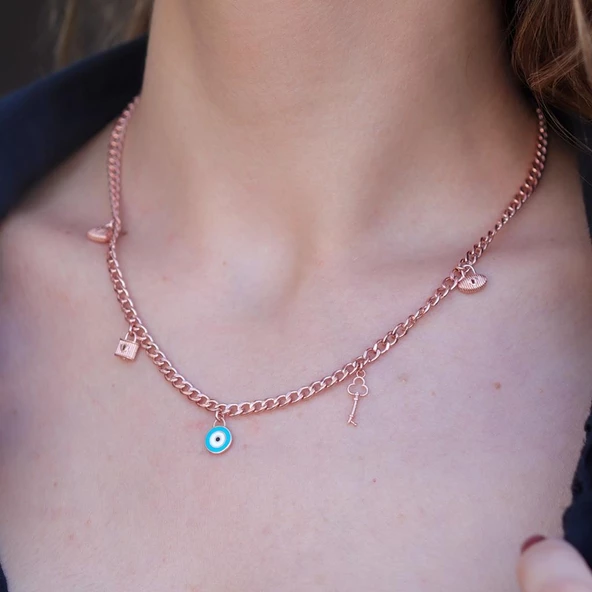 Rose Gold Kaplama Gümüş Dilek Kolyesi - Resim 2