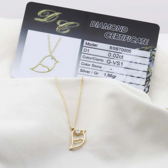 Pırlanta Taş Serçe 0.02 CT Gold Micron Kaplama Gümüş Kolye - Resim 2