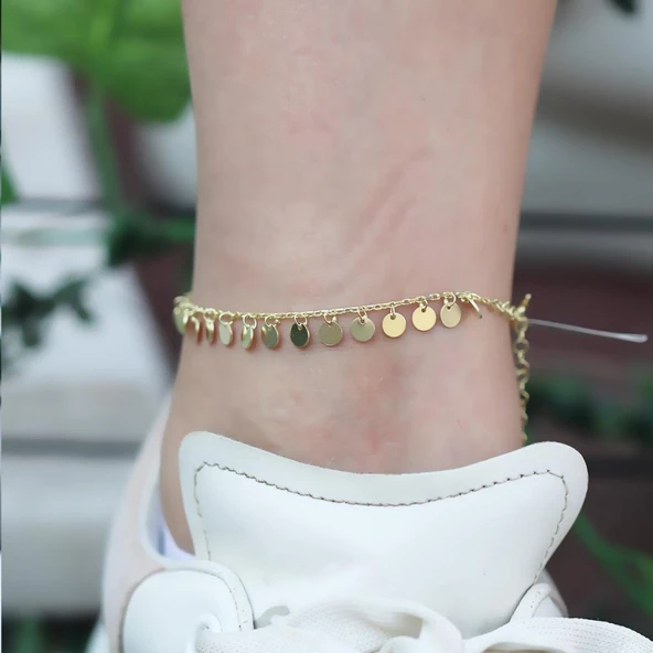 Gold Kaplama Pullu Gümüş Halhal - Resim 2