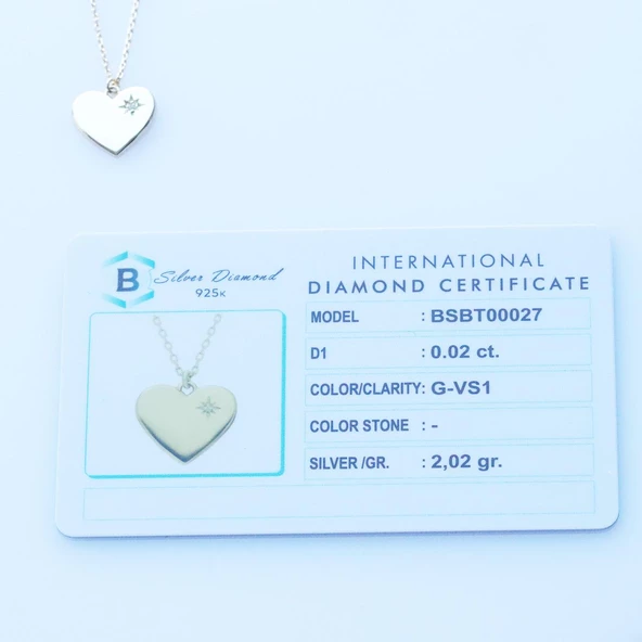 Pırlanta Taşlı 0.02 ct  Kalp Modeli Gold Micron Kaplama Gümüş Kolye - Resim 5