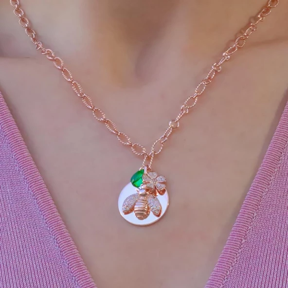 Tasarım Arılı Gümüş Kolye - Resim 2