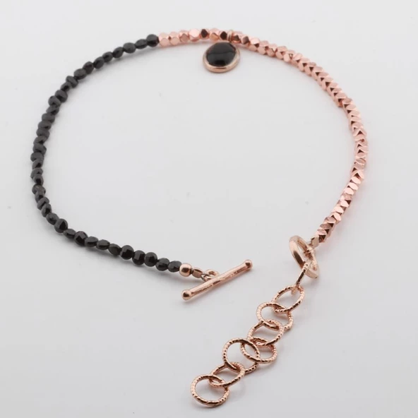 Oniks Taşlı Oval Rose Gold Halhal - Resim 2