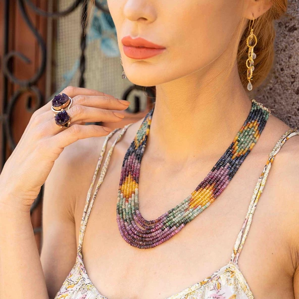 Turmalin Taşlı 7 Sıra Doğal Taş Gerdanlık - Resim 4