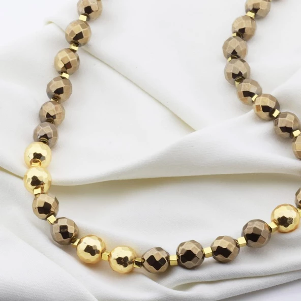 Hematit Taşlı Gold Kaplama Gümüş Kolye - Resim 4