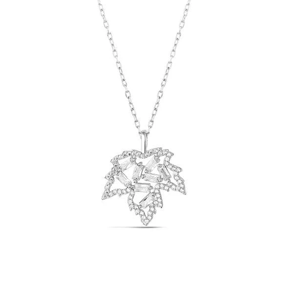 Baget Taş Detaylı Çınar Yaprağı Kolye ürün görseli 1