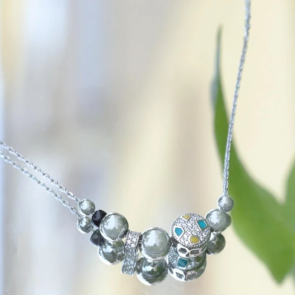 Zirkon Taşlı Charm Gümüş Kolye - Resim 2