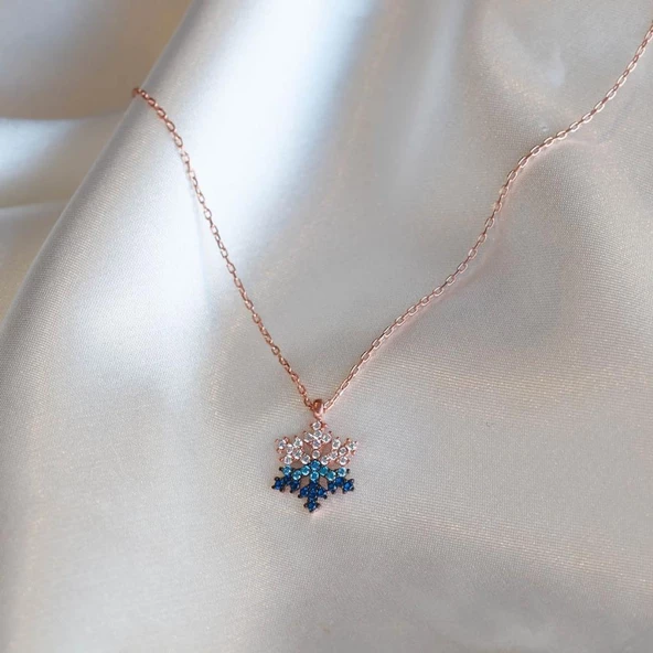 Kar Tanesi Mavi Zirkon Taşlı Rose Gold Kaplama Gümüş Kolye ürün görseli 1