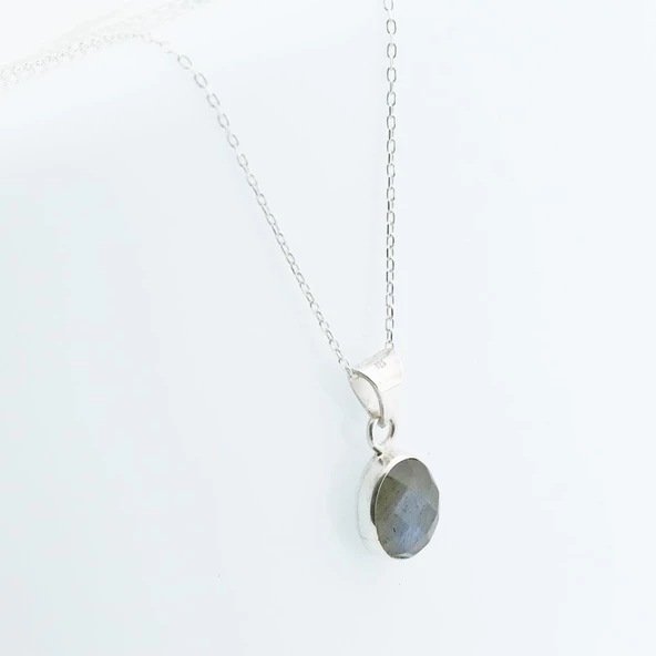 Dumanlı Kuvars Doğal Taş Gümüş Kolye - Resim 2