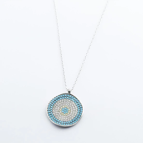 Nazar Boncuklu Zirkon Taşlı Gümüş Kolye - Resim 2