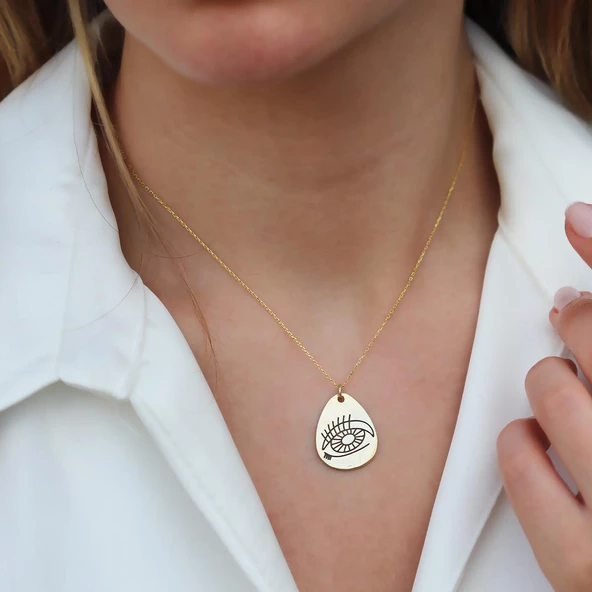 Damla Göz Gold Kaplama Gümüş Kolye - Resim 2